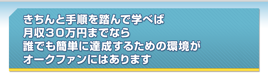 きちんと手順を踏んで学べば月収３０万円までなら誰でも簡単に達成するための環境がオークファンにはあります