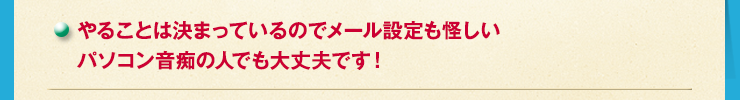 やることは決まっているのでメール設定も怪しいパソコン音痴の人でも大丈夫です！
